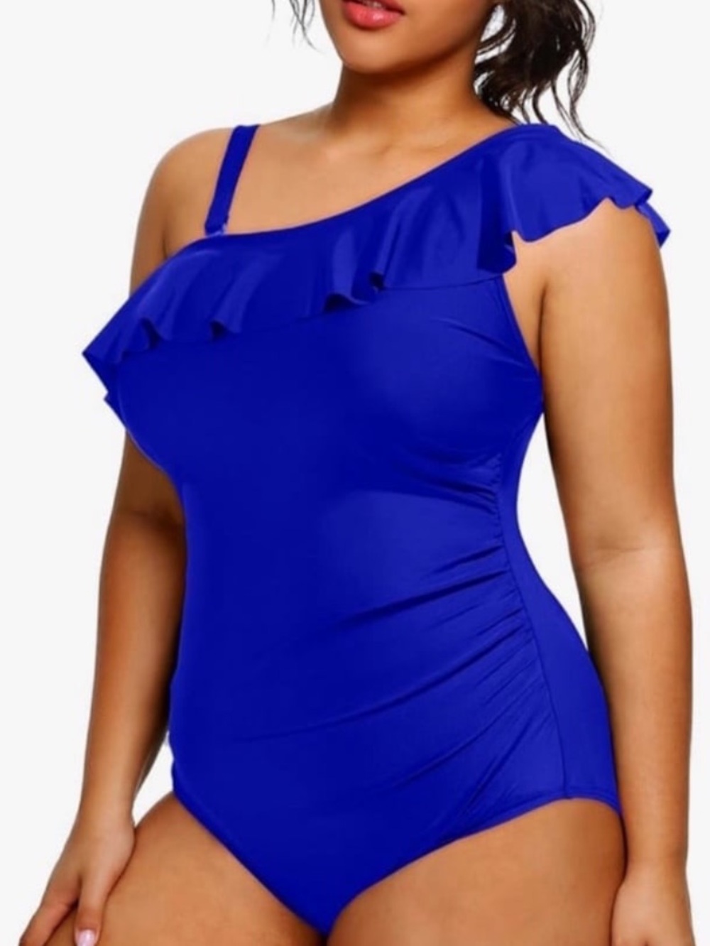 Aqua Eve Plus Size Bathing Suit One Piece Swimsuit One Shoulder Ruffle NWT 18W
